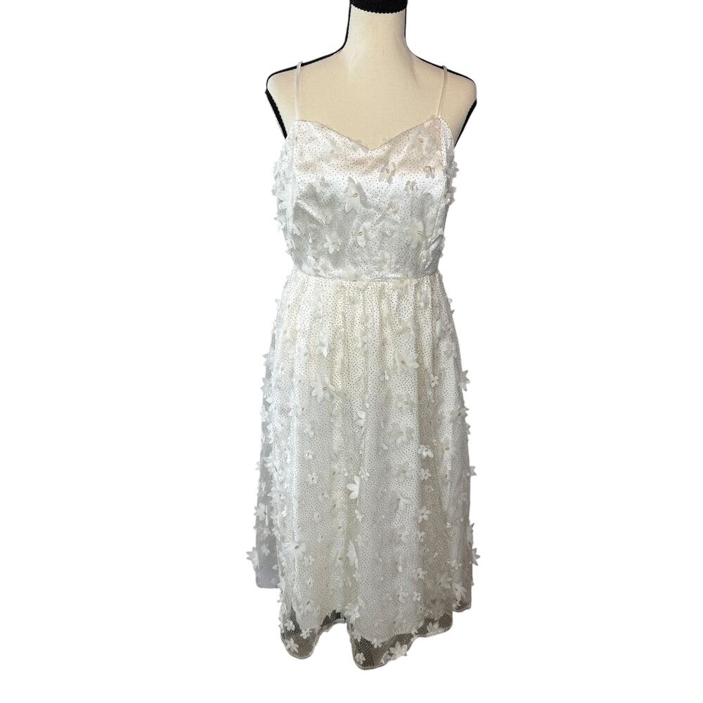 Versona Ivory 3D Floral Appliqué Midi Dress Women’s Medium NWT